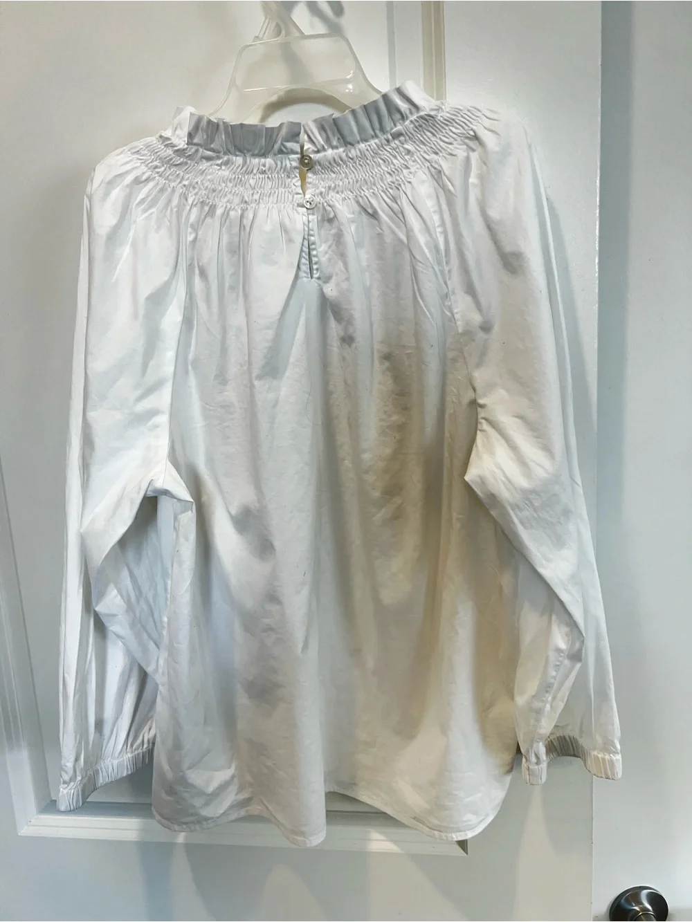NWT J. Crew White Smocked-Neck Long Bubble Sleeve Top